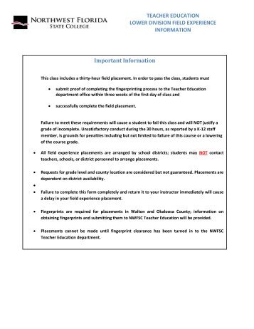 Student Field Placement request Form