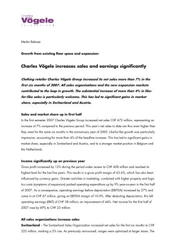 Charles Vögele increases sales and earnings significantly