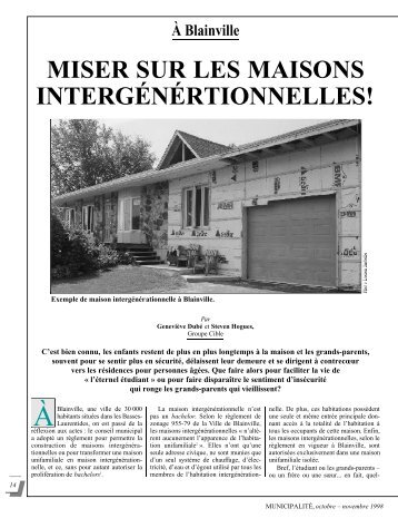 Ã Blainville - Miser sur les maisons intergÃ©nÃ©rationnelles! - Par ...