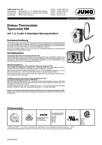 Einbau-Thermostate Typenreihe EM - Jumo
