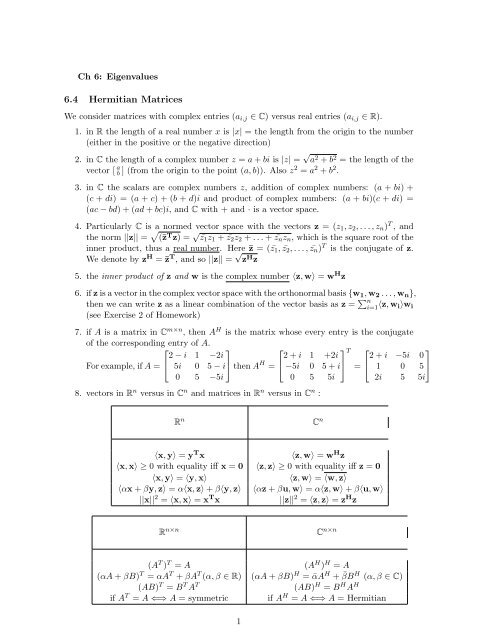 6.4 Hermitian Matrices