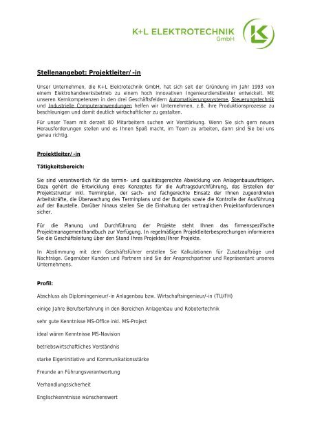 Stellenangebot: Projektleiter/-in - ProfiSACHS