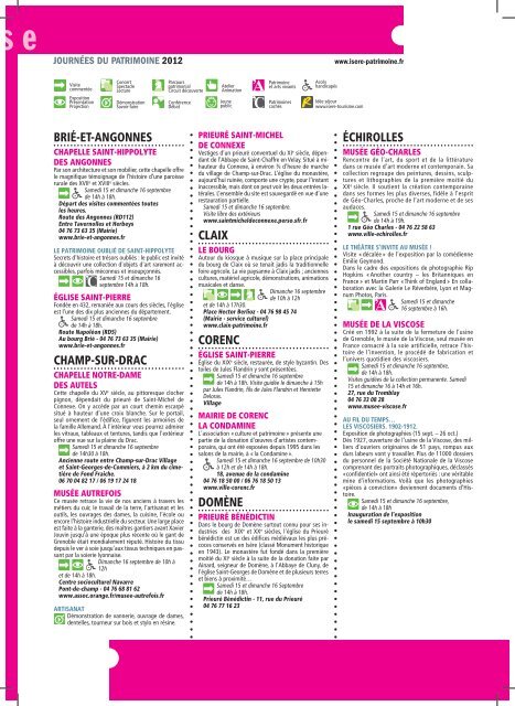 Programme journee patrimoine 2012 - Conseil gÃ©nÃ©ral de l'IsÃ¨re