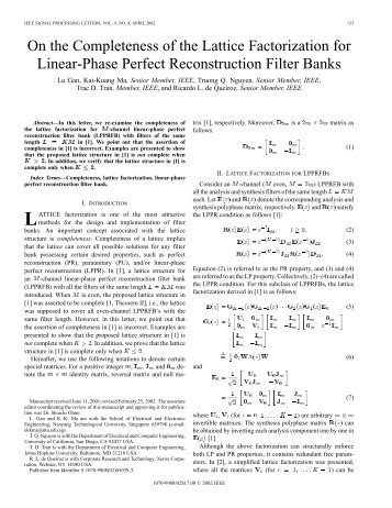IEEE SIGNAL PROCESSING LETTERS, VOL. 9, NO. 4 ... - IEEE Xplore