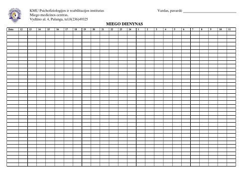 Miego dienynas - Psichofiziologijos ir reabilitacijos institutas