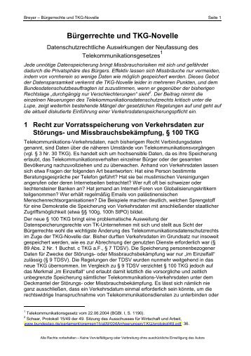 Breyer: Bürgerrechte und TKG-Novelle - Daten-Speicherung.de ...