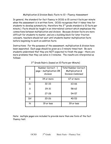 OCSD 3rd Grade Basic Facts Ã¢Â€Â“ Fluency Test Multiplication ...