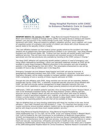 Hoag Hospital Partners with CHOC to Enhance ... - InTouch Health