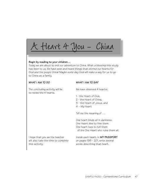 AHeart4You - Cornerstone Curriculum