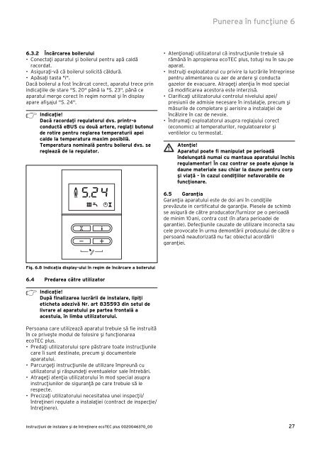 ecoTEC PLUS 65kW - instructiuni de instalare si intretinere ... - Vaillant