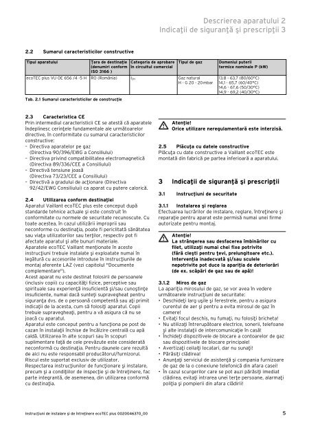 ecoTEC PLUS 65kW - instructiuni de instalare si intretinere ... - Vaillant