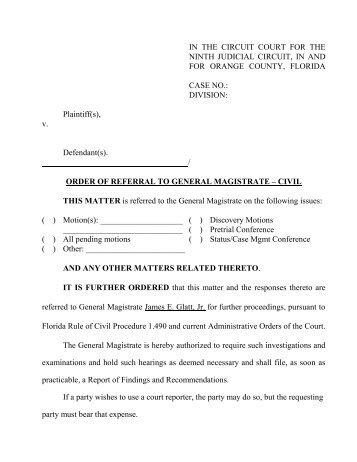 Order Of Referral To Civil Magistrate - Ninth Judicial Circuit Court of ...