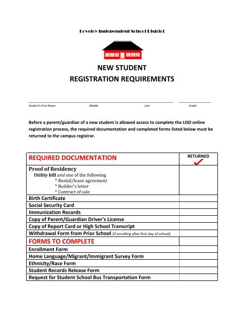 NEW STUDENT REGISTRATION REQUIREMENTS - Lovejoy ISD