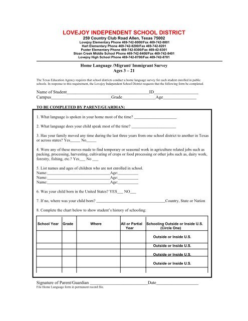 NEW STUDENT REGISTRATION REQUIREMENTS - Lovejoy ISD