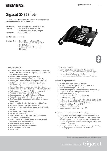 Gigaset SX353 isdn - Telefone - Schnurlos und schnurgebunden ...