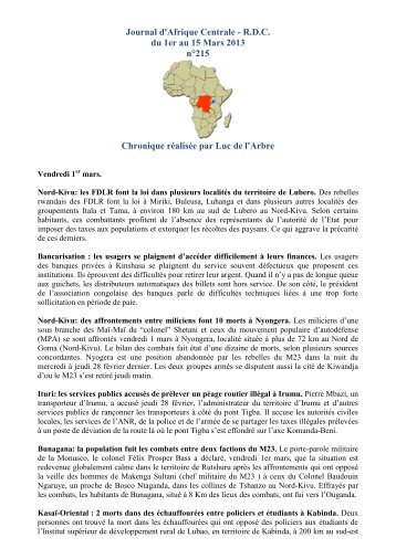 Journal d'Afrique Centrale - R.D.C. du 1er au 15 Mars 2013 nÂ°215 ...