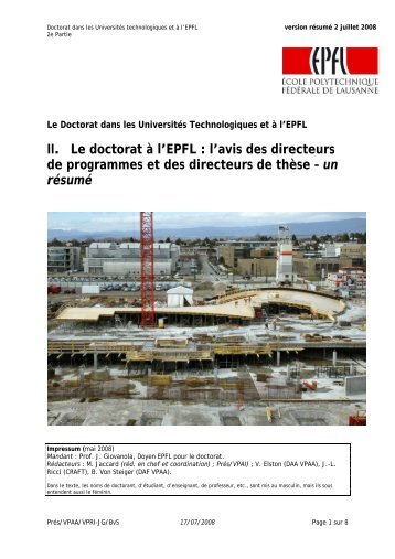 Le doctorat Ã  l'EPFL : analyse de la situation interne