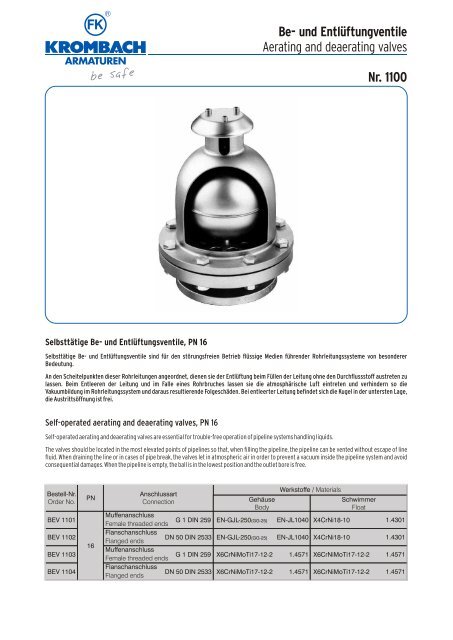 Be- und EntlÃƒÂ¼ftungventile Aerating and deaerating ... - Krombach