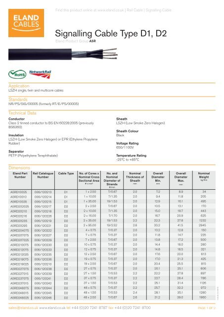 Signalling Cable Type D1, D2 - Eland Cables