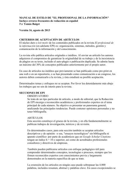 MANUAL DE ESTILO DE - El profesional de la informaciÃ³n