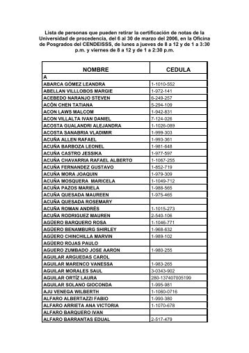 Lista de personas que pueden retirar la certificaciÃ³n ... - CENDEISSS