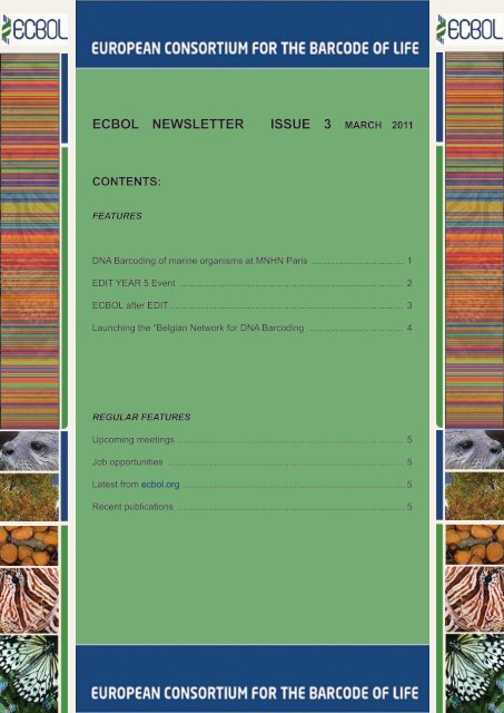 ECBOL NEWSLETTER - European Consortium for the Barcode Of Life