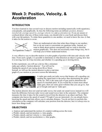 Week 3: Position, Velocity, & Acceleration