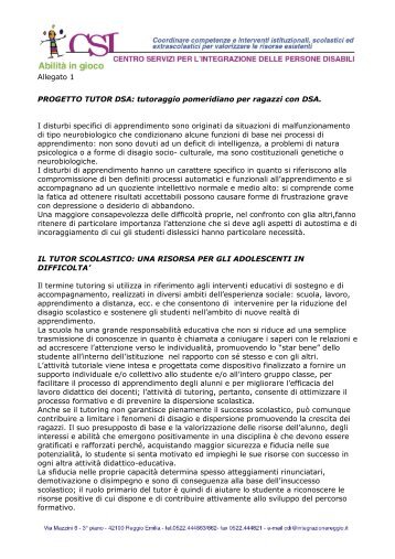 allegato 1 progetto tutor DSA - Provincia di Reggio Emilia