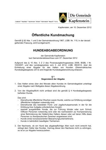 Öffentliche Kundmachung - Gemeinde Kapfenstein