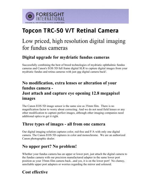 Topcon TRC-50 V/T Retinal Camera