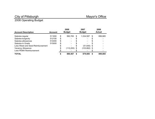 2008 Operating & Capital Budget - City of Pittsburgh