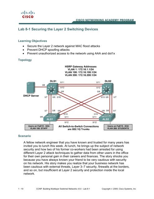 Lab 8-1 Securing the Layer 2 Switching Devices