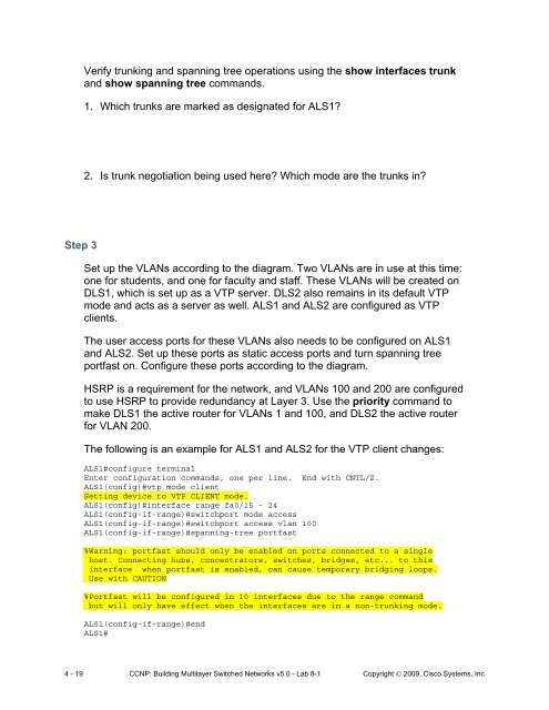 Lab 8-1 Securing the Layer 2 Switching Devices