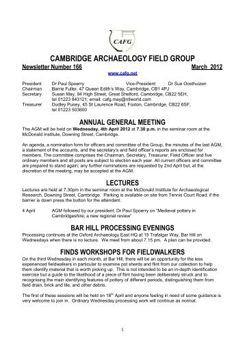CAFG newsletter 166 - Cambridge Archaeology Field Group