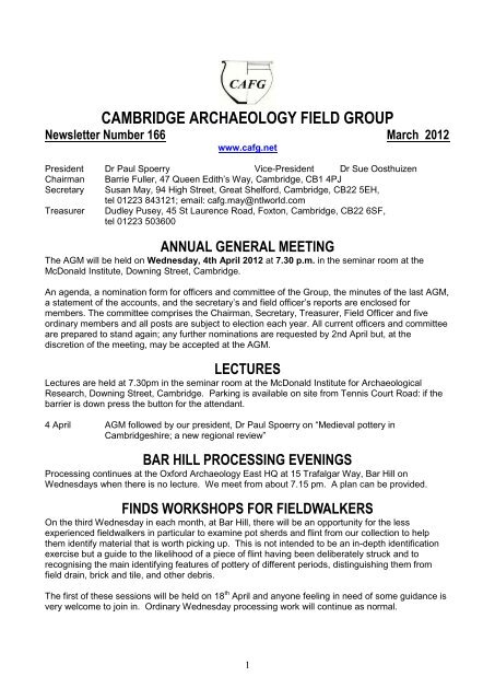 CAFG newsletter 166 - Cambridge Archaeology Field Group