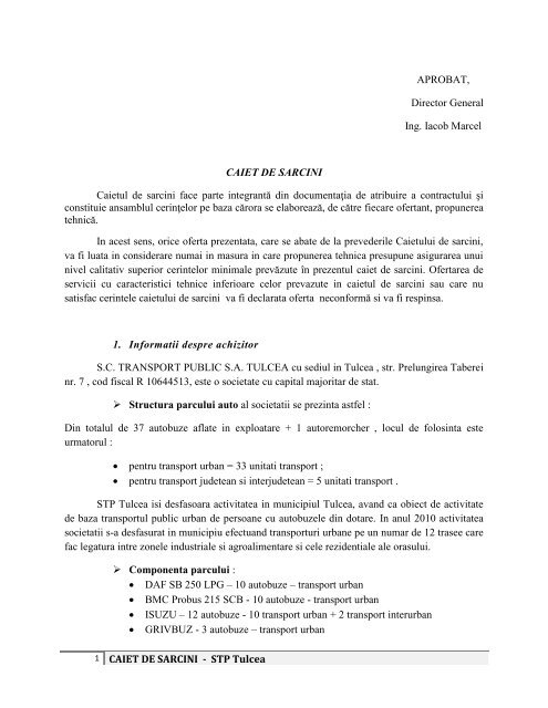 1 Caiet De Sarcini Stp Tulcea Aprobat Director General Ing