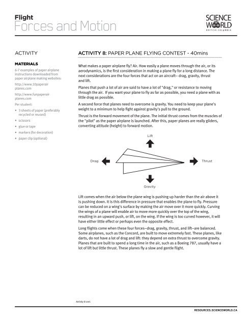 Paper Plane Flying Contest - Science World Resources