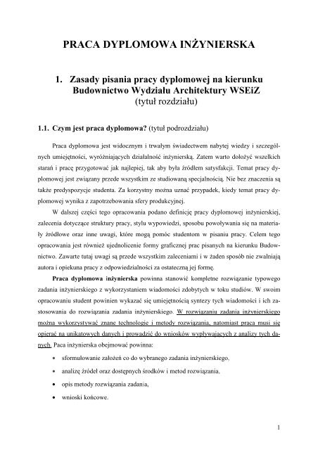 zasady pisania,redakcji pracy dyplomowej dla kierunku budoâ