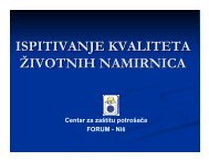 ISPITIVANJE KVALITETA ŽIVOTNIH NAMIRNICA - Centar za zaštitu ...