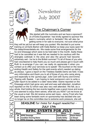 Newsletter July 2007 - Rockingham Forest Riding Club
