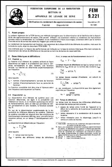 FEDERATION EUROPEENNE DE LA MANUTENTION SECTION IX ...