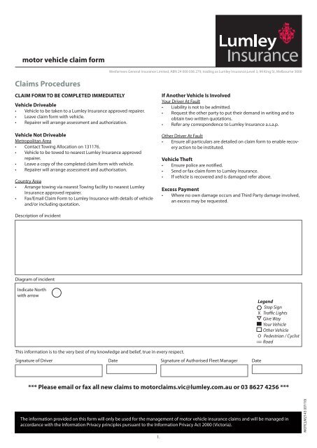 Lumley Insurance claim form