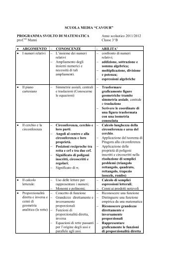 SCUOLA MEDIA âCAVOURâ PROGRAMMA SVOLTO DI ...