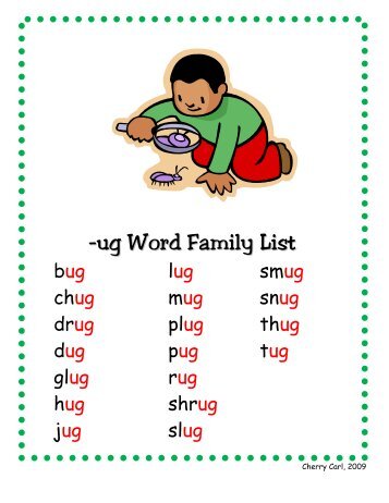 -ug Word Family List - Little Book Lane