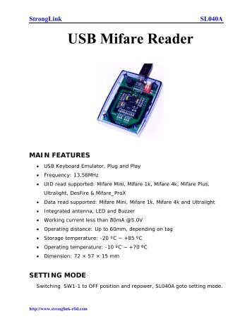 Mifare USB Reader - SL040A User Manual - StrongLink