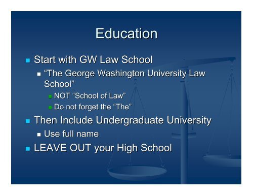Your Legal Resume - George Washington University Law School