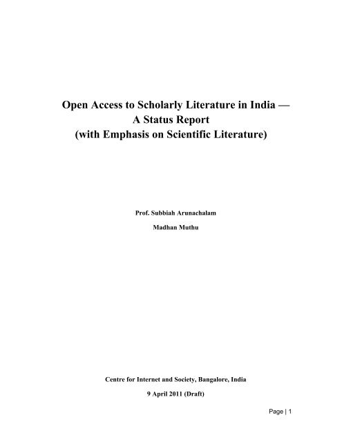 Open Access to Scholarly Literature in India - Centre for Internet and ...