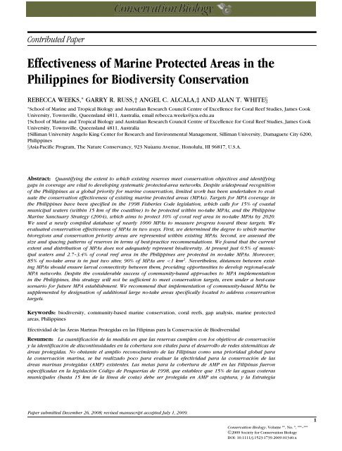Effectiveness of Marine Protected Areas in the Philippines for ...