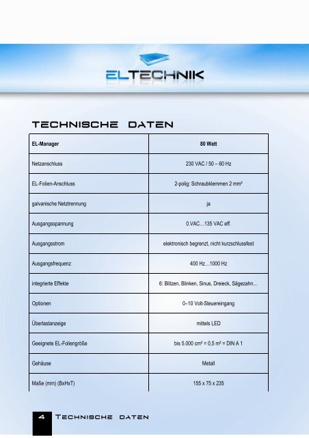 Produktinformation EL-Manager 80 Watt (deutsch) - EL-Technik