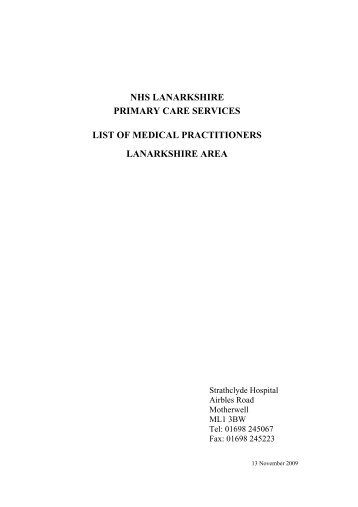 nhs lanarkshire primary care services list of medical practitioners ...